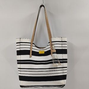 Kate Laundry Tote Black And Ivory Stripe Double Straps Large Bag